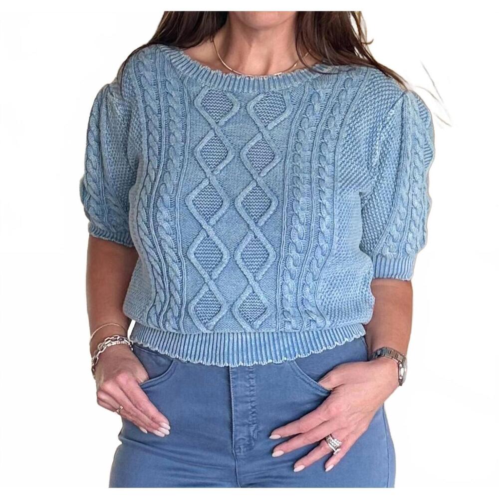 NEW BIBI vintage washed cropped sweater in blue